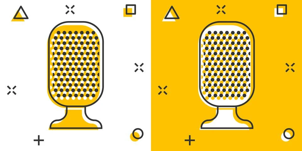 Microphone icon in comic style. Mic broadcast vector cartoon illustration pic Stock Illustration