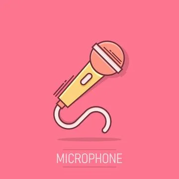 Microphone icon in comic style. Mic broadcast vector cartoon illustration p.. Stock Illustration