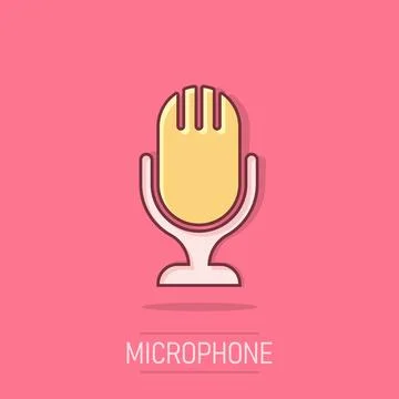Microphone icon in comic style. Mic broadcast vector cartoon illustration p.. Stock Illustration