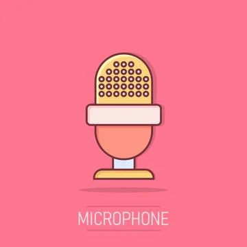 Microphone icon in comic style. Mic broadcast vector cartoon illustration p.. Stock Illustration