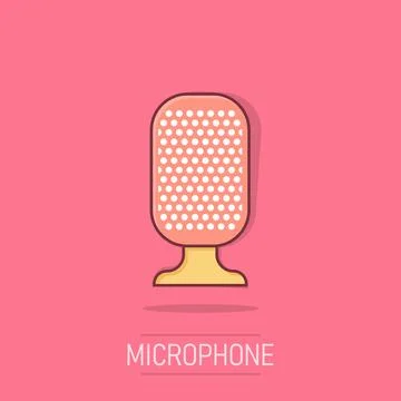 Microphone icon in comic style. Mic broadcast vector cartoon illustration p.. Stock Illustration