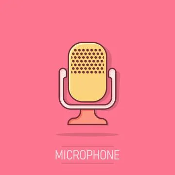 Microphone icon in comic style. Mic broadcast vector cartoon illustration p.. Stock Illustration