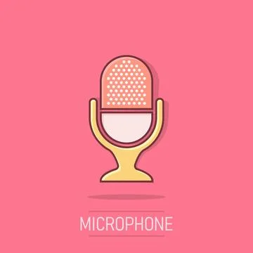Microphone icon in comic style. Mic broadcast vector cartoon illustration p.. Stock Illustration