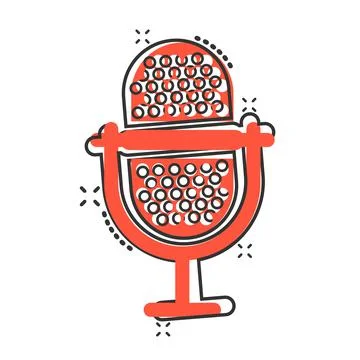 Microphone icon in comic style. Studio mike cartoon vector illustration on wh Stock Illustration