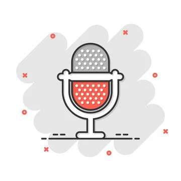 Microphone icon in comic style. Studio mike cartoon vector illustration on wh Stock Illustration