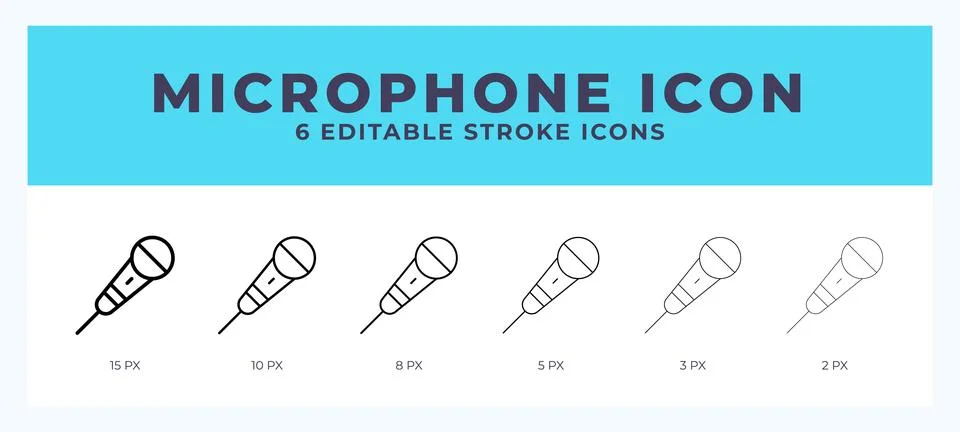 Microphone icon with different stroke. Editable stroke. Vector illustration. Illustrazione stock