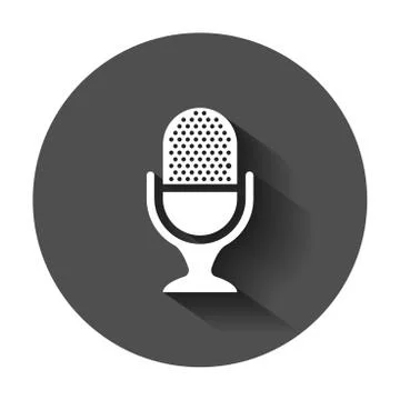 Microphone icon in flat style. Mic broadcast vector illustration with long sh Stock Illustration