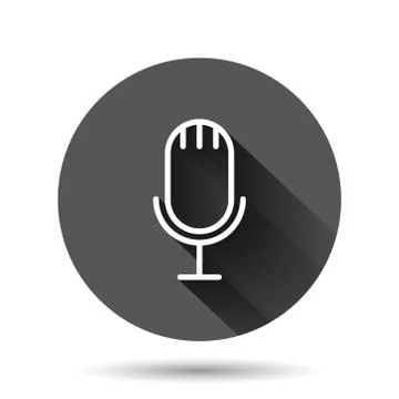 Microphone icon in flat style. Studio mike vector illustration on black round Stock Illustration