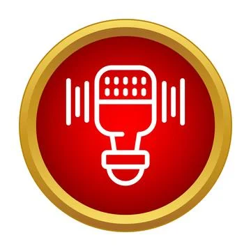 Microphone icon generating sound waves in red circle Stock Illustration