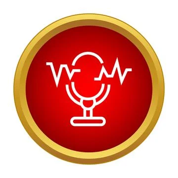 Microphone icon generating sound waves on red button Illustrazione stock