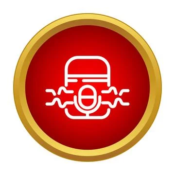 Microphone icon generating sound waves on red circle Stock Illustration