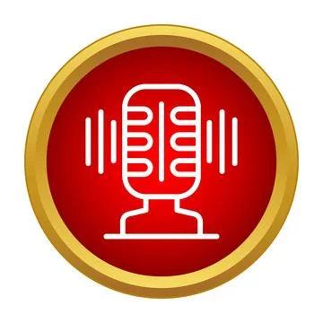 Microphone icon generating sound waves in red button Ilustração Stock