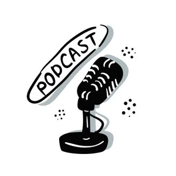 The microphone icon in a hand drawing style. Иллюстрация