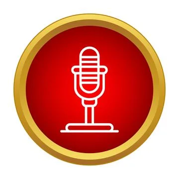 Microphone icon inside golden red circle button Illustrazione stock