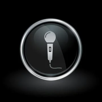 Microphone icon inside round silver and black emblem Stock Illustration