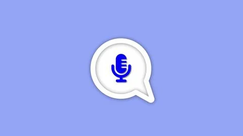 Microphone icon inside a speech bubble on a purple background. Stock-Illustration