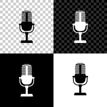 Microphone icon isolated on black, white and transparent background. On air Illustrazione stock