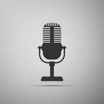 Microphone icon isolated on grey background. Flat design. Vector Illustration 스톡 일러스트