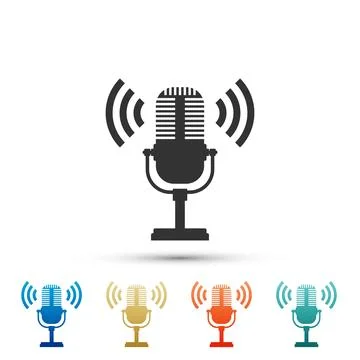 Microphone icon isolated on white background. On air radio mic microphone Illustrazione stock