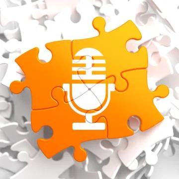 Microphone Icon on Orange Puzzle. Stock Illustration