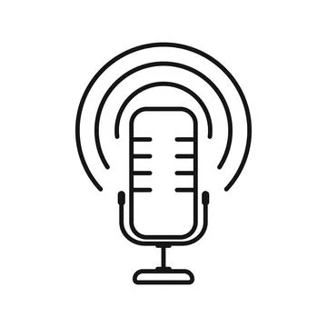Microphone icon in outline stroke flat style. Mic for podcast vector illust.. Stock Illustration