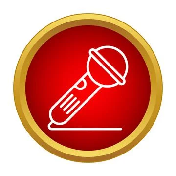 Microphone icon in red circle with gold ring Stock-Illustration
