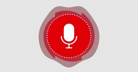 Microphone icon with red circles and a circle of dots moving around it Stock Footage 315208414