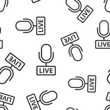 Microphone icon seamless pattern background. Live broadcast vector illustrati Illustrazione stock