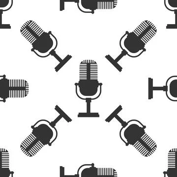 Microphone icon seamless pattern on white background. Flat design. Vector 스톡 일러스트