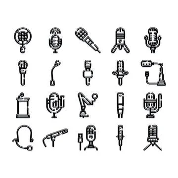 Microphone icon set for audio recording broadcast Stock Illustration