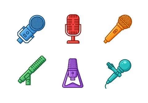 Microphone icon set for audio recording and broadcasting Stock Illustration