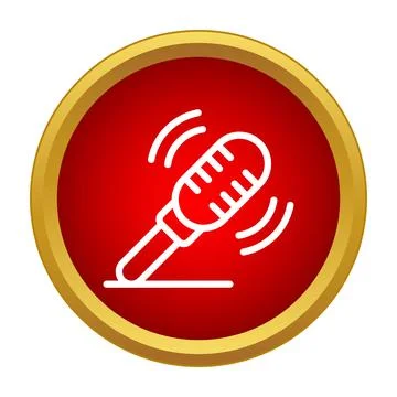 Microphone icon showing sound waves on a red and gold background Illustrazione stock