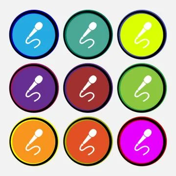 Microphone icon sign. Nine multi colored round buttons. Vector Stock Illustration