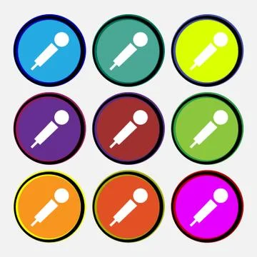 Microphone icon sign. Nine multi colored round buttons. Vector Stock Illustration