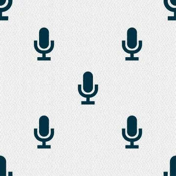 Microphone icon sign. Seamless pattern with geometric texture. Vector Illustrazione stock