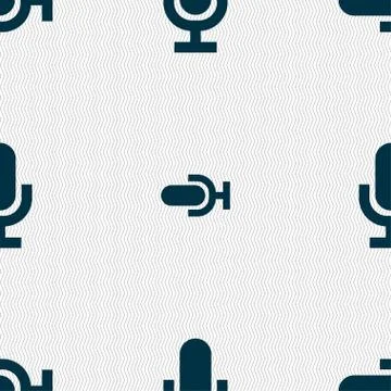 Microphone icon sign. Seamless pattern with geometric texture. Vector Ilustración de archivo