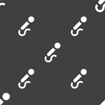 Microphone icon sign. Seamless pattern on a gray background. Vector Stock Illustration