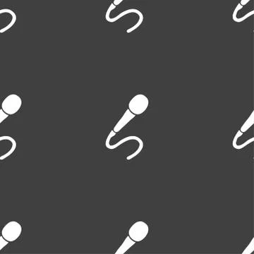 Microphone icon sign. Seamless pattern on a gray background. Illustrazione stock
