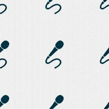 Microphone icon sign. Seamless pattern with geometric texture. Stock Illustration
