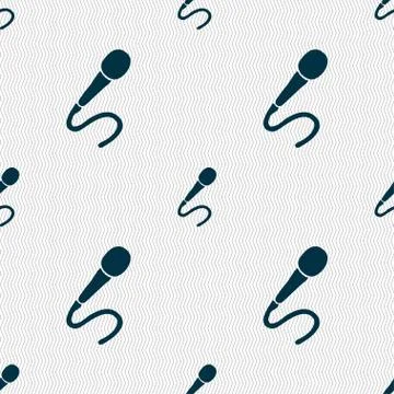Microphone icon sign. Seamless pattern with geometric texture. Illustrazione stock
