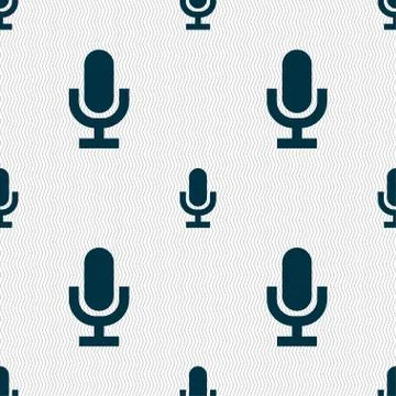 Microphone icon sign. Seamless pattern with geometric texture. Illustrazione stock