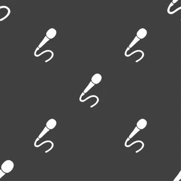 Microphone icon sign. Seamless pattern on a gray background. Stock Illustration