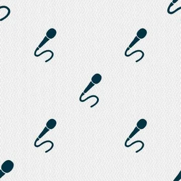Microphone icon sign. Seamless pattern with geometric texture. Illustrazione stock