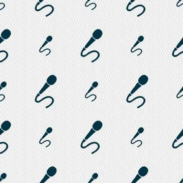 Microphone icon sign. Seamless pattern with geometric texture. Ilustración de archivo