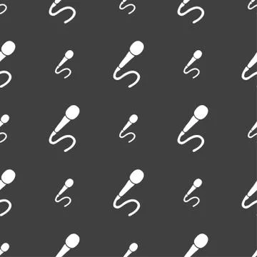 Microphone icon sign. Seamless pattern on a gray background. Illustrazione stock
