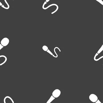 Microphone icon sign. Seamless pattern on a gray background. Stock Illustration