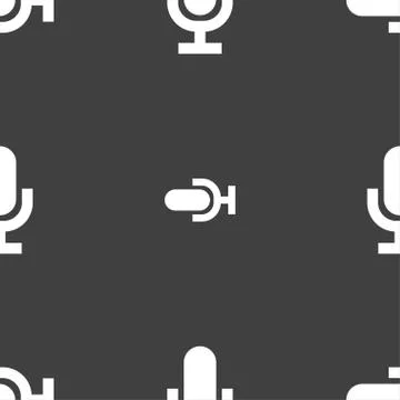 Microphone icon sign. Seamless pattern on a gray background. Illustrazione stock