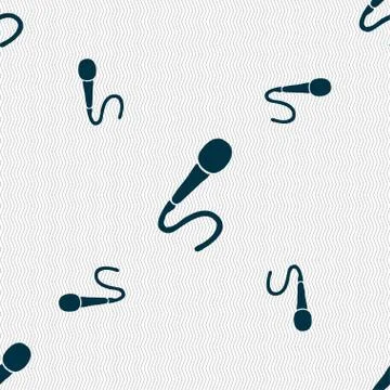 Microphone icon sign. Seamless pattern with geometric texture. 스톡 일러스트