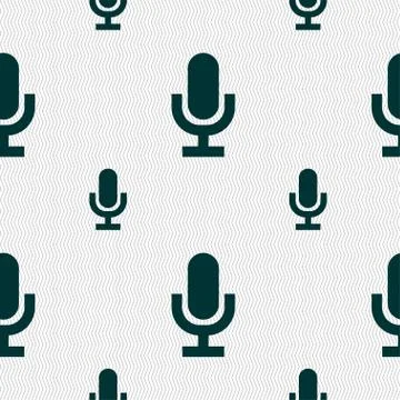 Microphone icon sign. Seamless pattern with geometric texture. Ilustración de archivo