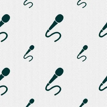 Microphone icon sign. Seamless pattern with geometric texture. Illustrazione stock